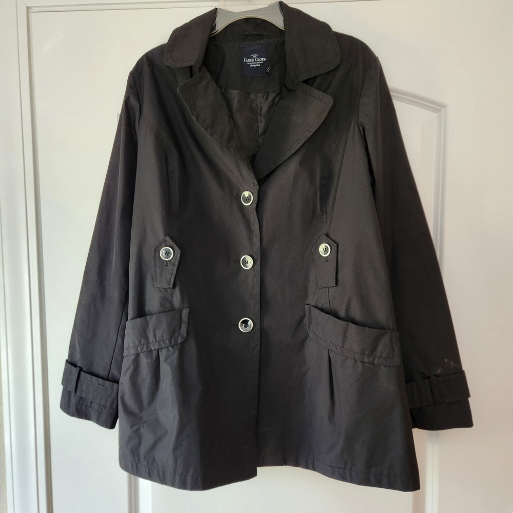 FADED GLORY WOMEN'S BLACK POLY LINED RAINCOAT SIZE LARGE (12-14)